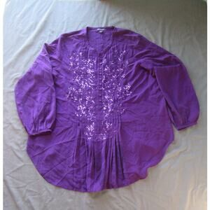 Roaman's Women's Embellished Blouse Top Pleated High Low Hem Size 16W Purple